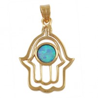 Gold Filled Opal Hamsa Pendant